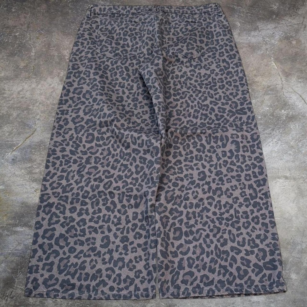 Cheetah Print Low Rise Super Baggy Wide Leg Jeans Adult Size 41x31 Grunge Goth - Picture 2 of 3